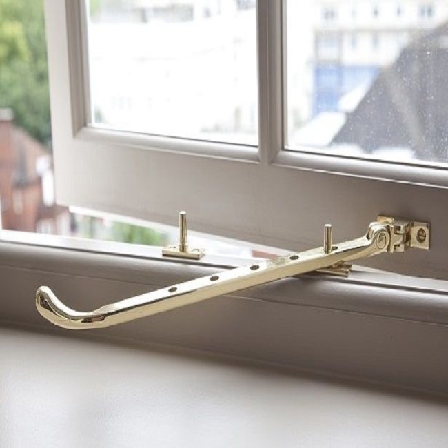 Casement window stay in satin nickel