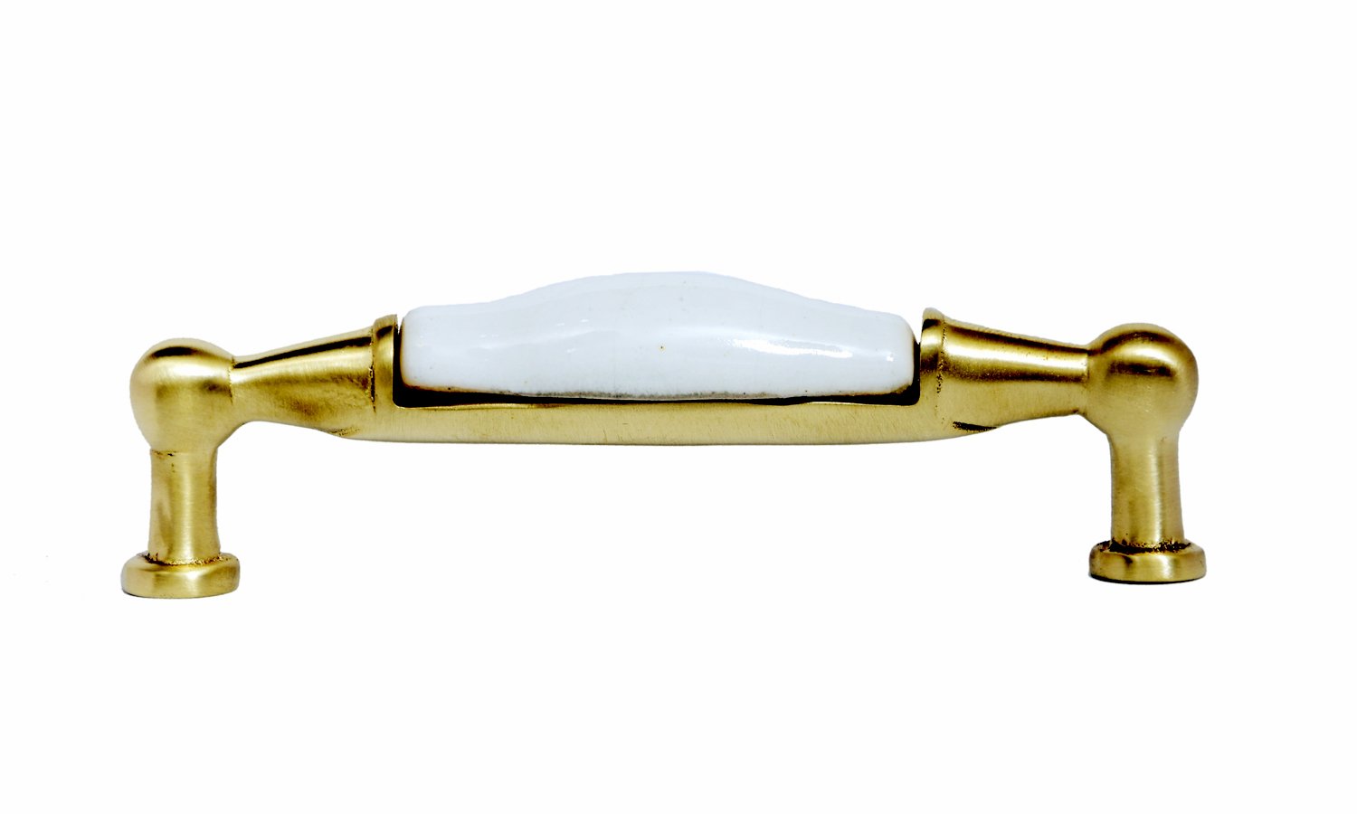 Bow cabinet pull handle in satin brass